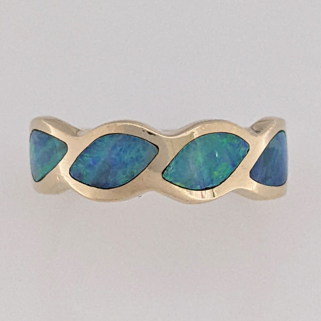 14K DOUBLET OPAL TWIST BEZEL ESTATE EURO SHANK BAND 4.5 GRAMS