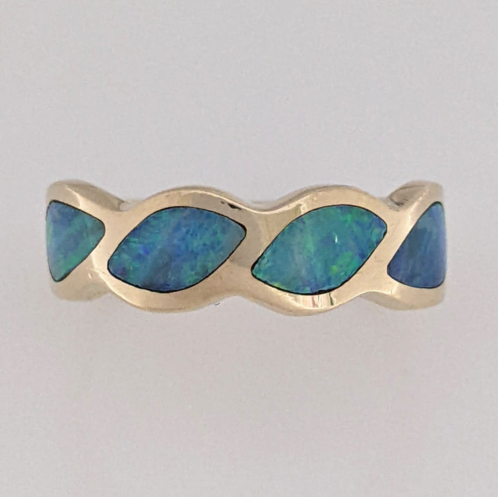 14K DOUBLET OPAL TWIST BEZEL ESTATE EURO SHANK BAND 4.5 GRAMS