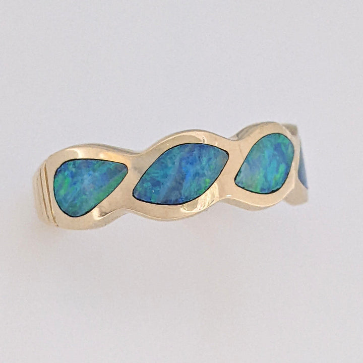 14K DOUBLET OPAL TWIST BEZEL ESTATE EURO SHANK BAND 4.5 GRAMS