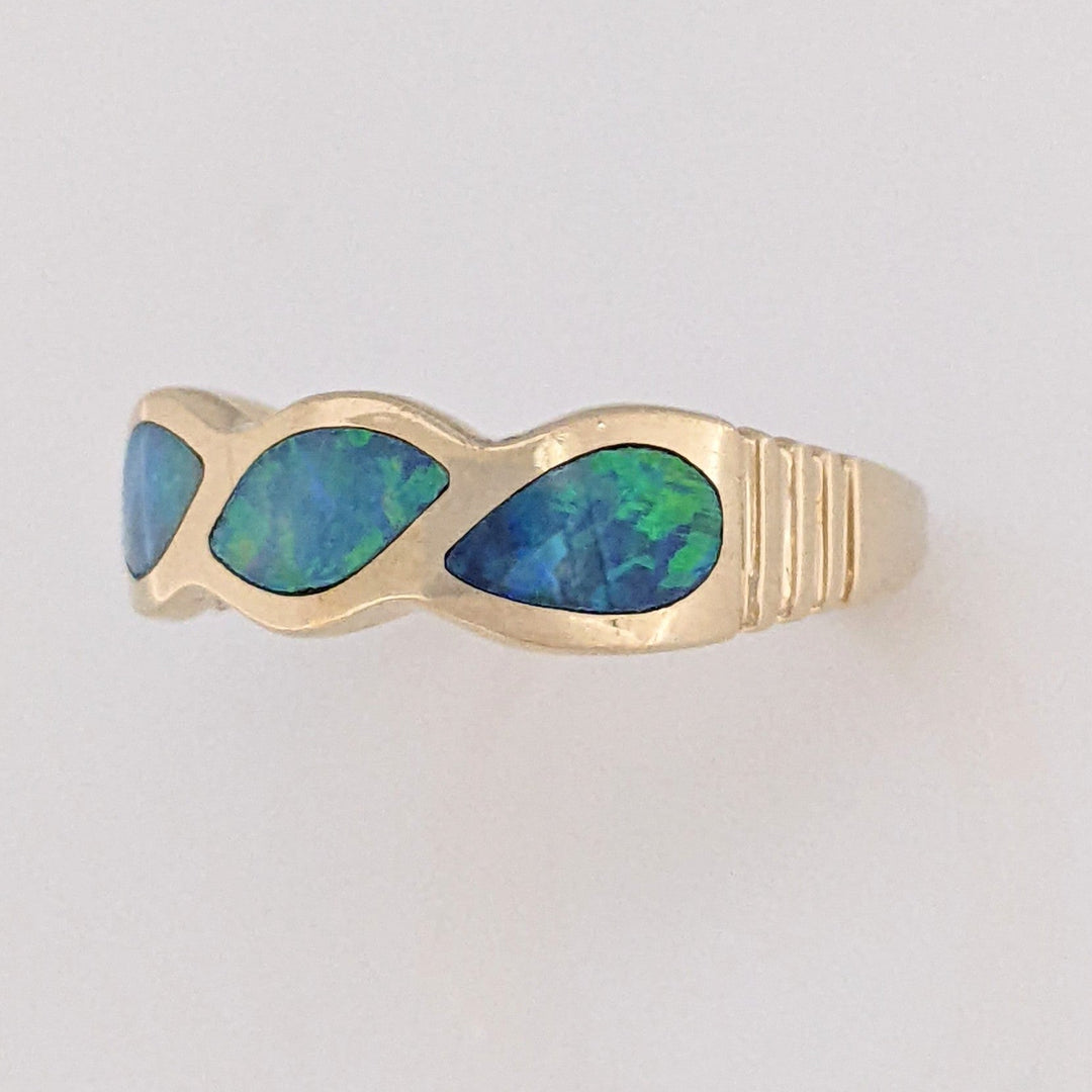 14K DOUBLET OPAL TWIST BEZEL ESTATE EURO SHANK BAND 4.5 GRAMS