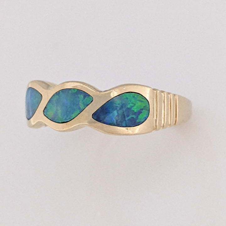 14K DOUBLET OPAL TWIST BEZEL ESTATE EURO SHANK BAND 4.5 GRAMS