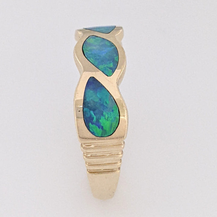 14K DOUBLET OPAL TWIST BEZEL ESTATE EURO SHANK BAND 4.5 GRAMS