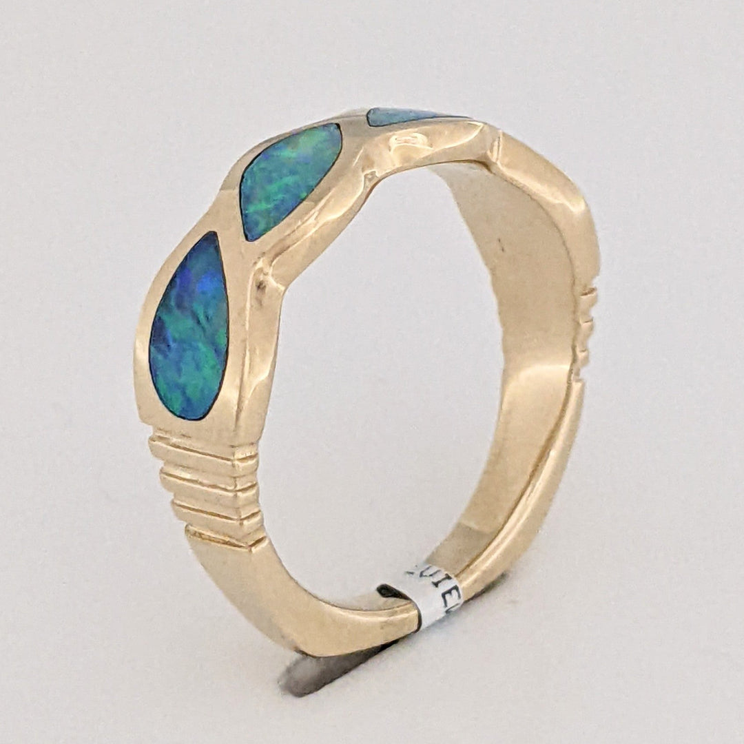 14K DOUBLET OPAL TWIST BEZEL ESTATE EURO SHANK BAND 4.5 GRAMS