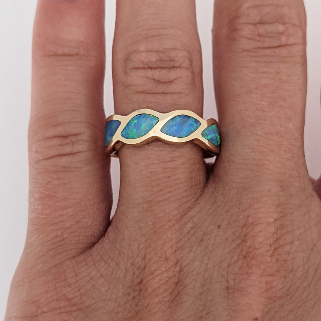 14K DOUBLET OPAL TWIST BEZEL ESTATE EURO SHANK BAND 4.5 GRAMS