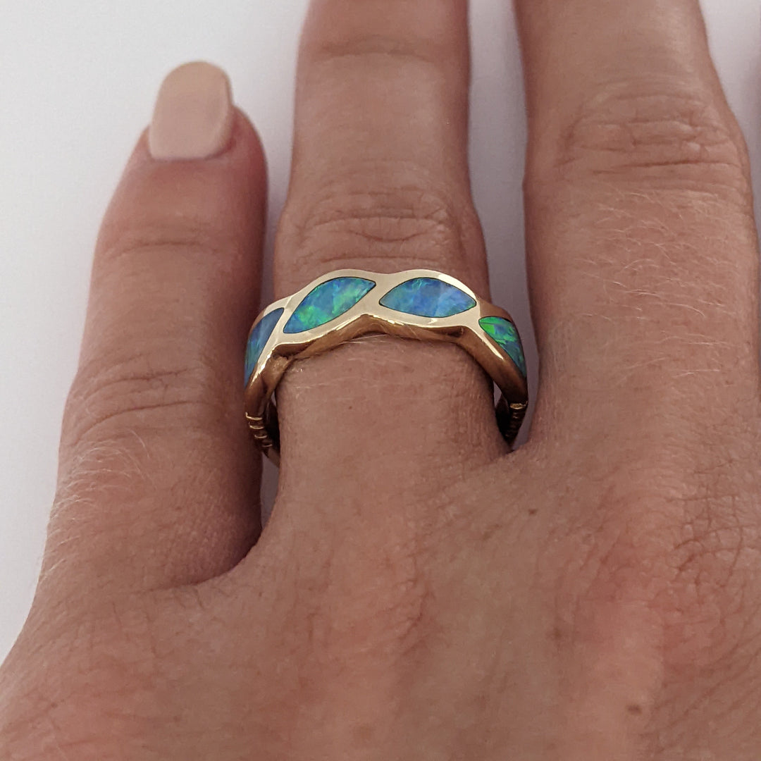14K DOUBLET OPAL TWIST BEZEL ESTATE EURO SHANK BAND 4.5 GRAMS