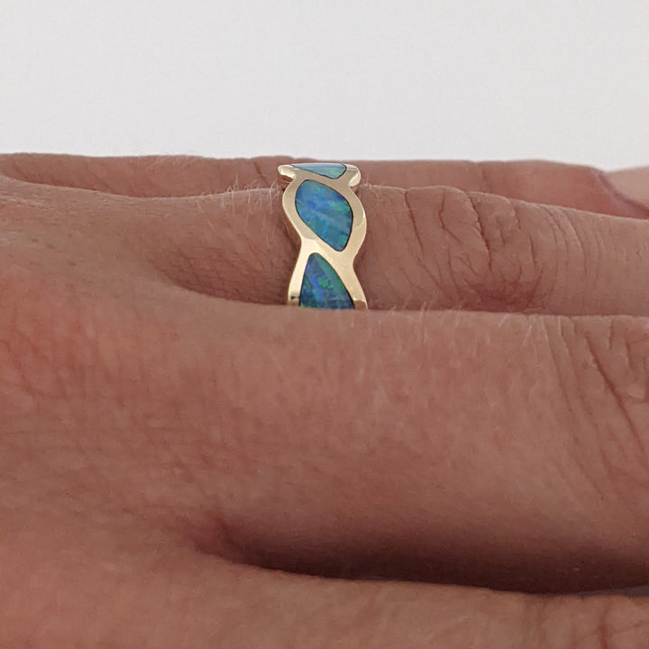 14K DOUBLET OPAL TWIST BEZEL ESTATE EURO SHANK BAND 4.5 GRAMS