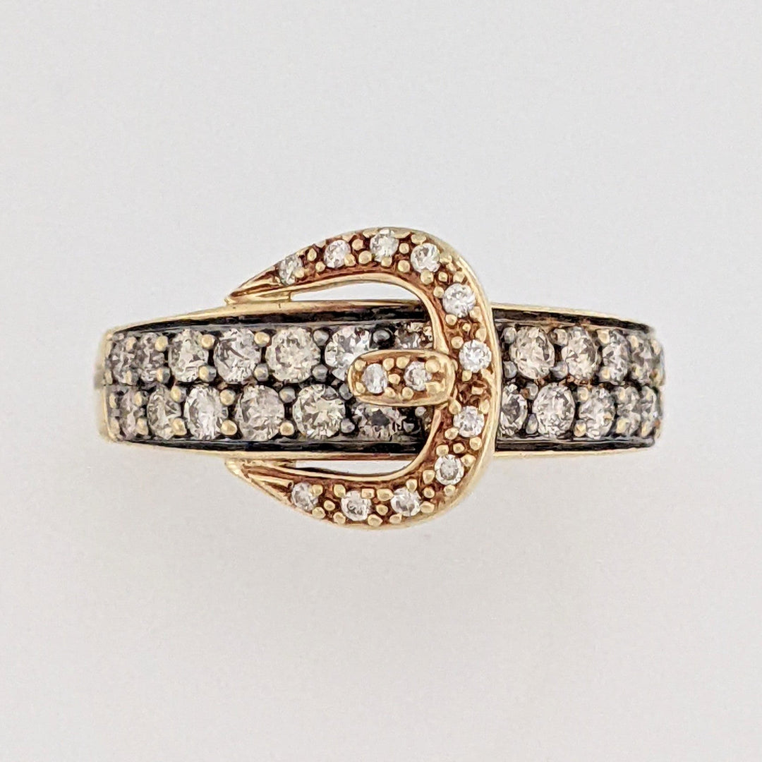 14K .72 CARAT TOTAL WEIGHT I1 WHITE/BROWN ROUND DIAMOND BUCKLE ESTATE RING 3.6 GRAMS