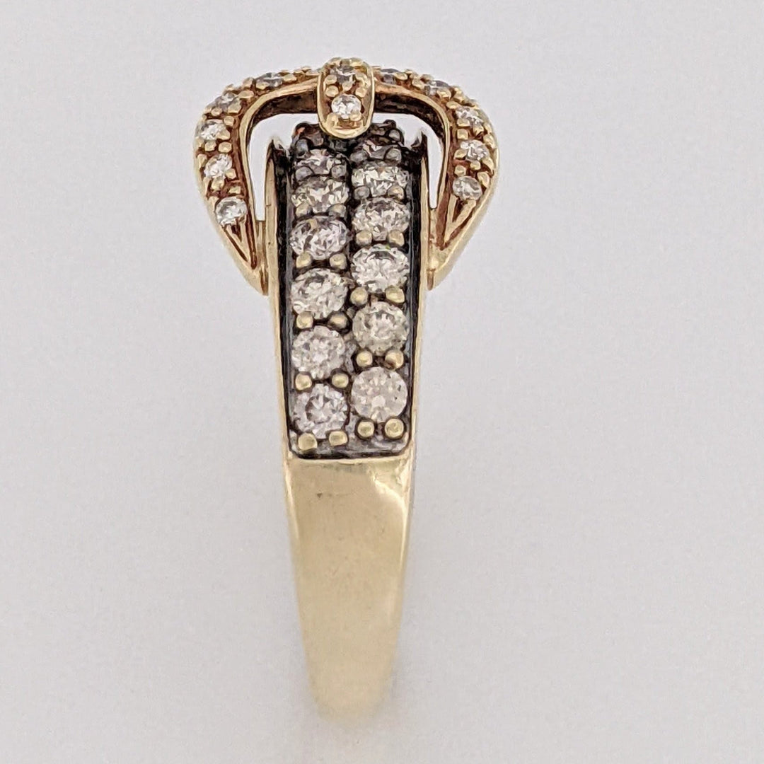 14K .72 CARAT TOTAL WEIGHT I1 WHITE/BROWN ROUND DIAMOND BUCKLE ESTATE RING 3.6 GRAMS
