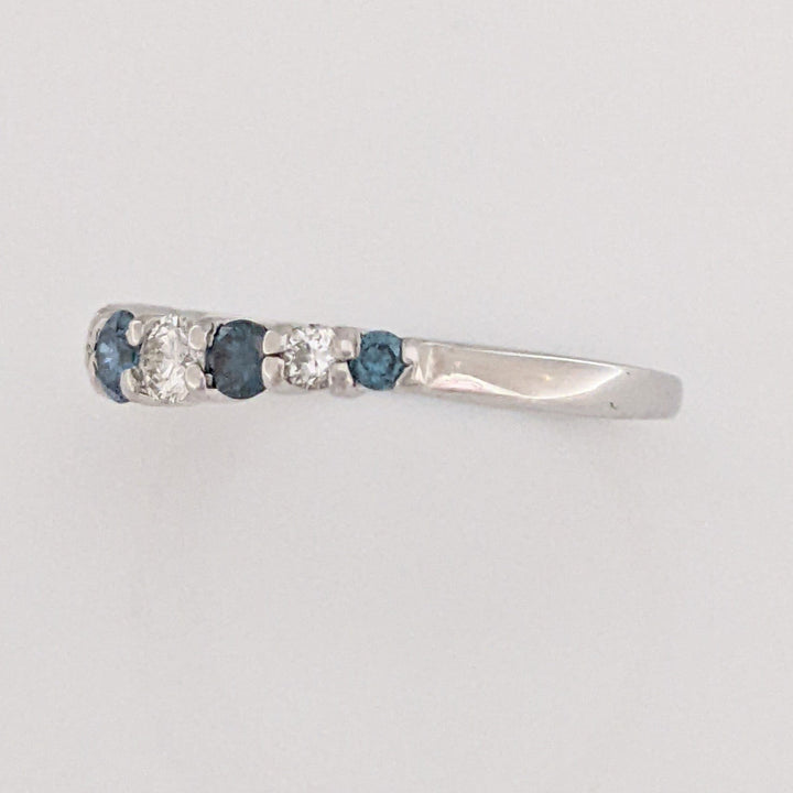 14K WHITE .36 CARAT TOTAL WEIGHT SI2 I DIAMOND ROUND (4) BLUE (5) ESTATE CURVED BAND 1.5 GRAMS