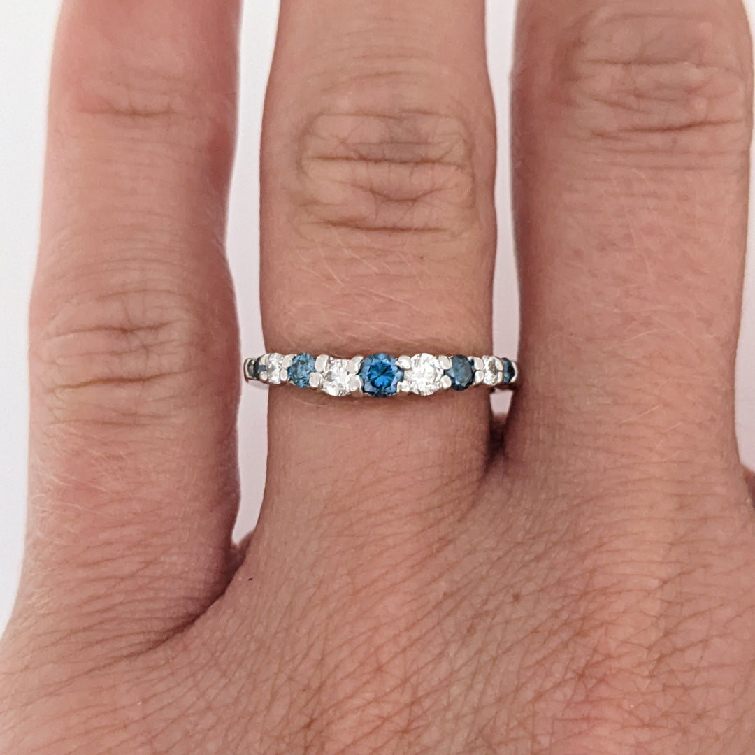 14K WHITE .36 CARAT TOTAL WEIGHT SI2 I DIAMOND ROUND (4) BLUE (5) ESTATE CURVED BAND 1.5 GRAMS