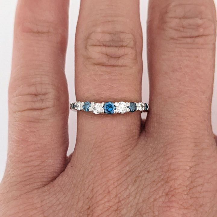 14K WHITE .36 CARAT TOTAL WEIGHT SI2 I DIAMOND ROUND (4) BLUE (5) ESTATE CURVED BAND 1.5 GRAMS