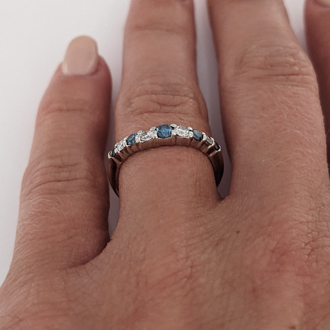 14K WHITE .36 CARAT TOTAL WEIGHT SI2 I DIAMOND ROUND (4) BLUE (5) ESTATE CURVED BAND 1.5 GRAMS