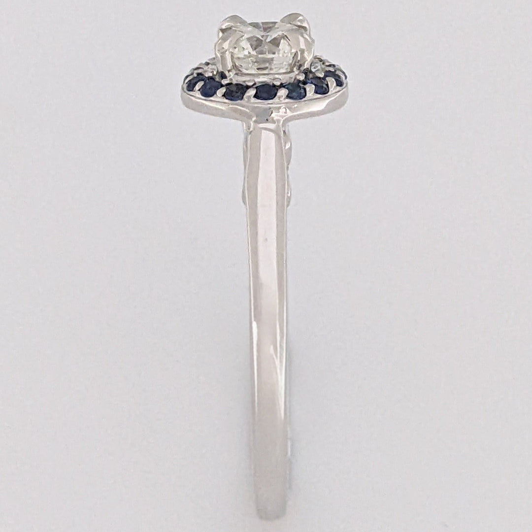 14K WHITE .71 CARAT TOTAL SI1 H DIAMOND ROUND WITH (16) ROUND SAPPHIRE HALO ESTATE RING 3.6 GRAMS