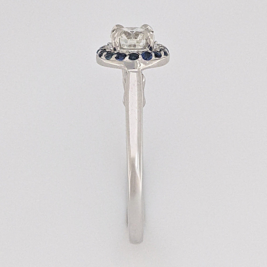 14K WHITE .71 CARAT TOTAL SI1 H DIAMOND ROUND WITH (16) ROUND SAPPHIRE HALO ESTATE RING 3.6 GRAMS