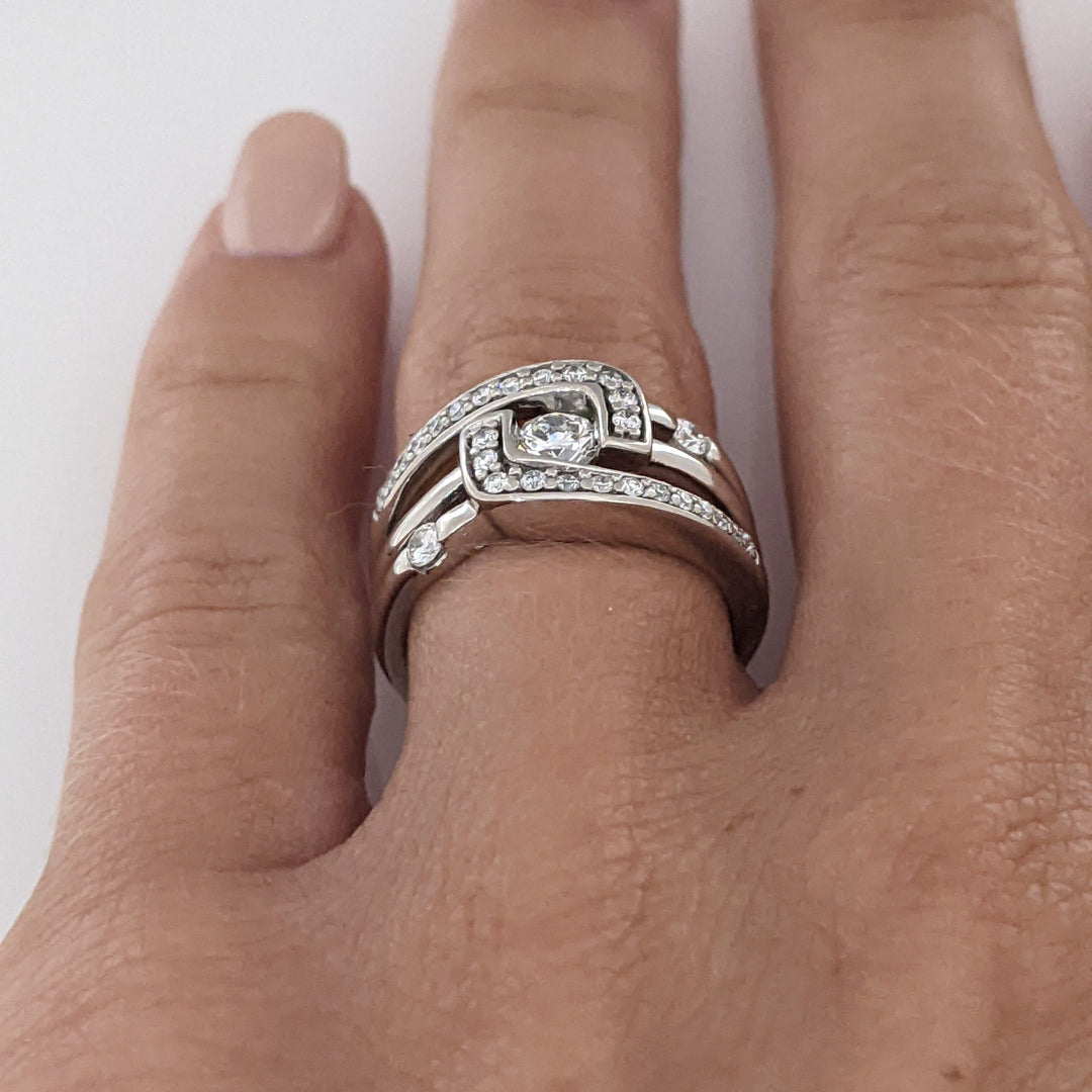 14K WHITE .50 CARAT TOTAL WEIGHT SI1 H DIAMOND ROUND (29) OPEN TOP FREE FORM ESTATE RING 6.0 GRAMS