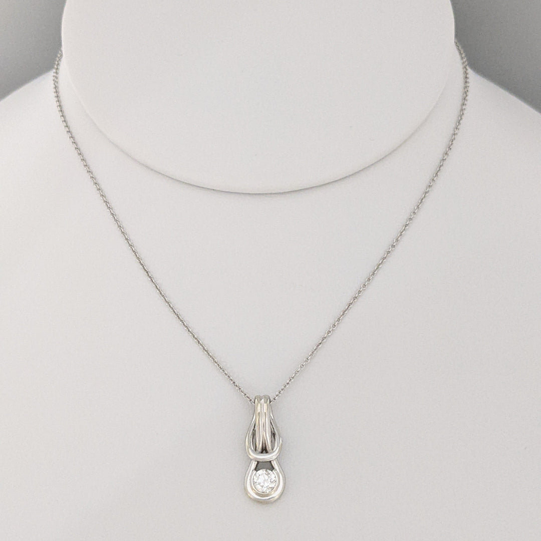 14K WHITE .23 CARAT TOTAL I1 H DIAMOND ROUND LOVE KNOT ESTATE PENDANT &amp; CHAIN 2.8 GRAMS 2.
