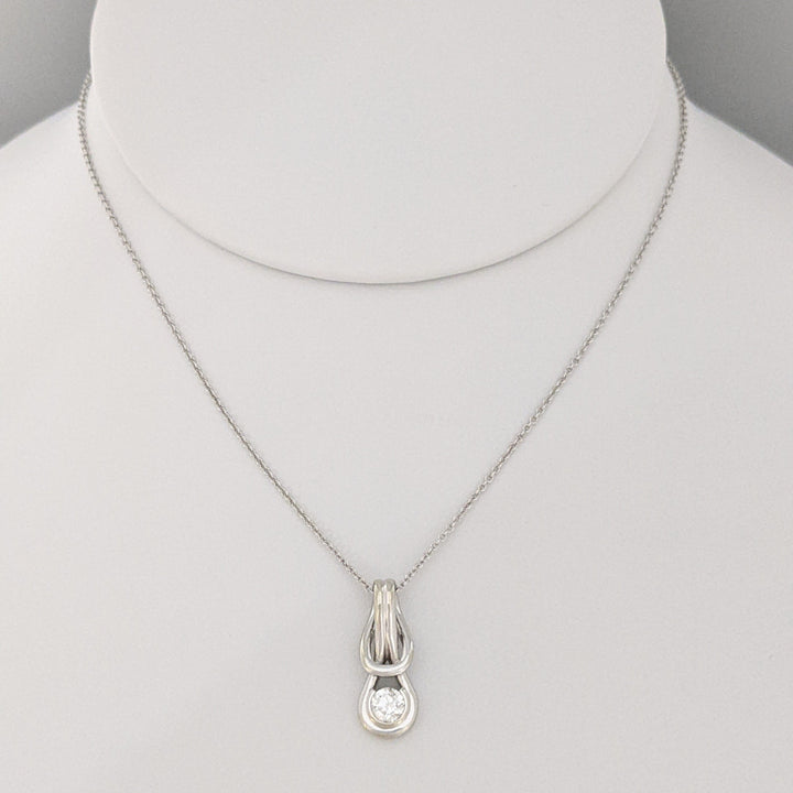 14K WHITE .23 CARAT TOTAL I1 H DIAMOND ROUND LOVE KNOT ESTATE PENDANT &amp; CHAIN 2.8 GRAMS 2.