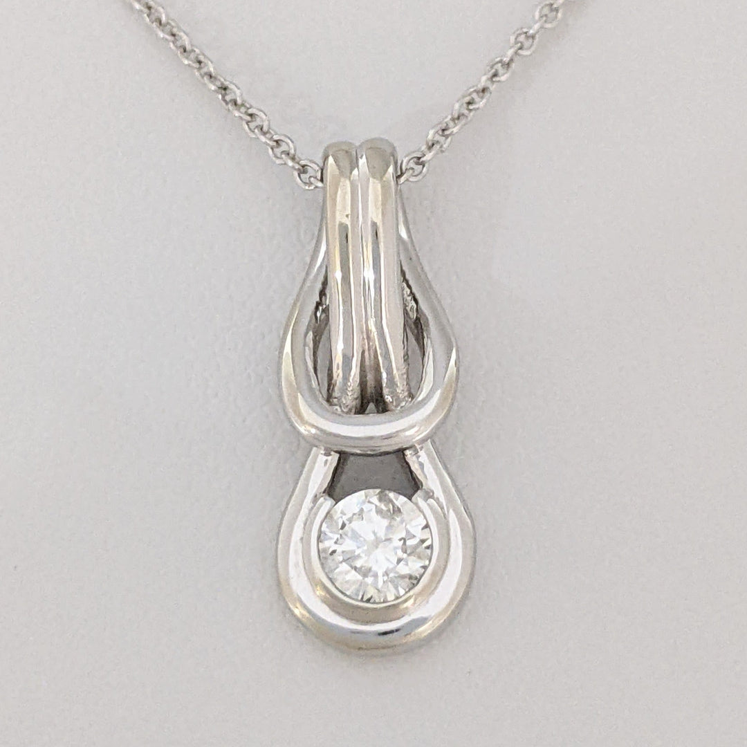 14K WHITE .23 CARAT TOTAL I1 H DIAMOND ROUND LOVE KNOT ESTATE PENDANT &amp; CHAIN 2.8 GRAMS 2.