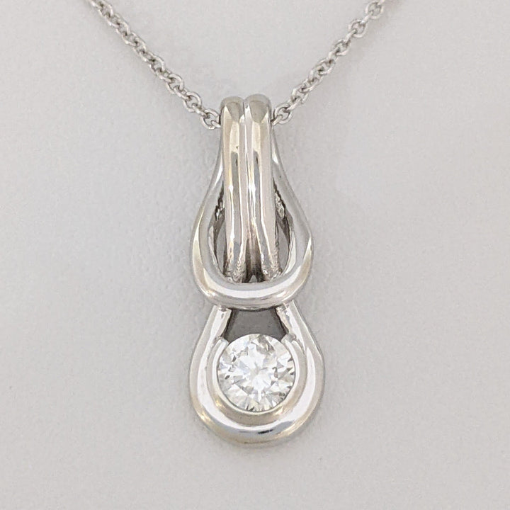 14K WHITE .23 CARAT TOTAL I1 H DIAMOND ROUND LOVE KNOT ESTATE PENDANT &amp; CHAIN 2.8 GRAMS 2.