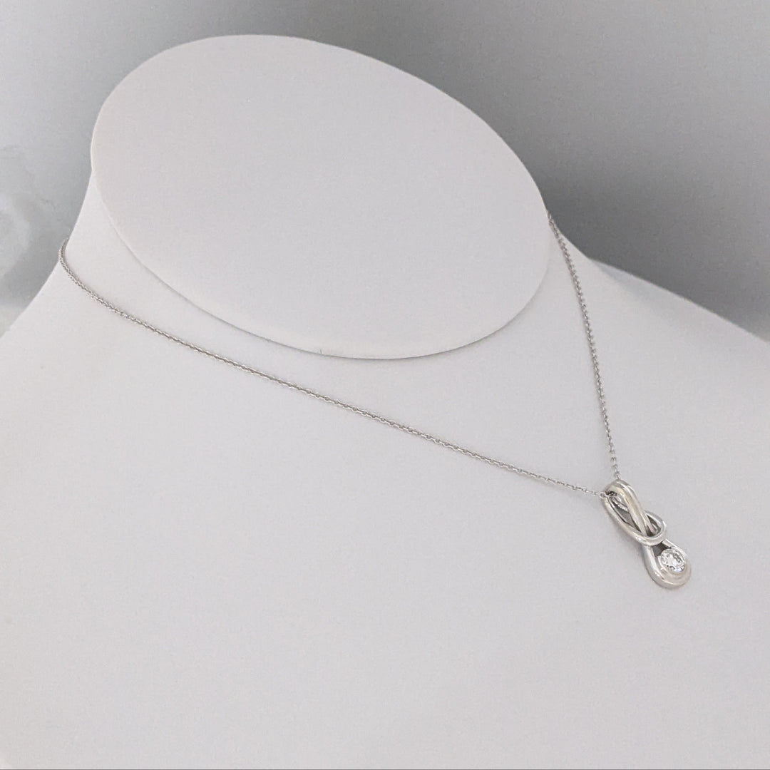 14K WHITE .23 CARAT TOTAL I1 H DIAMOND ROUND LOVE KNOT ESTATE PENDANT &amp; CHAIN 2.8 GRAMS 2.