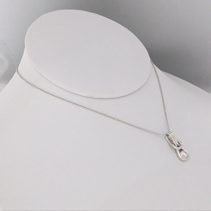 14K WHITE .23 CARAT TOTAL I1 H DIAMOND ROUND LOVE KNOT ESTATE PENDANT &amp; CHAIN 2.8 GRAMS 2.