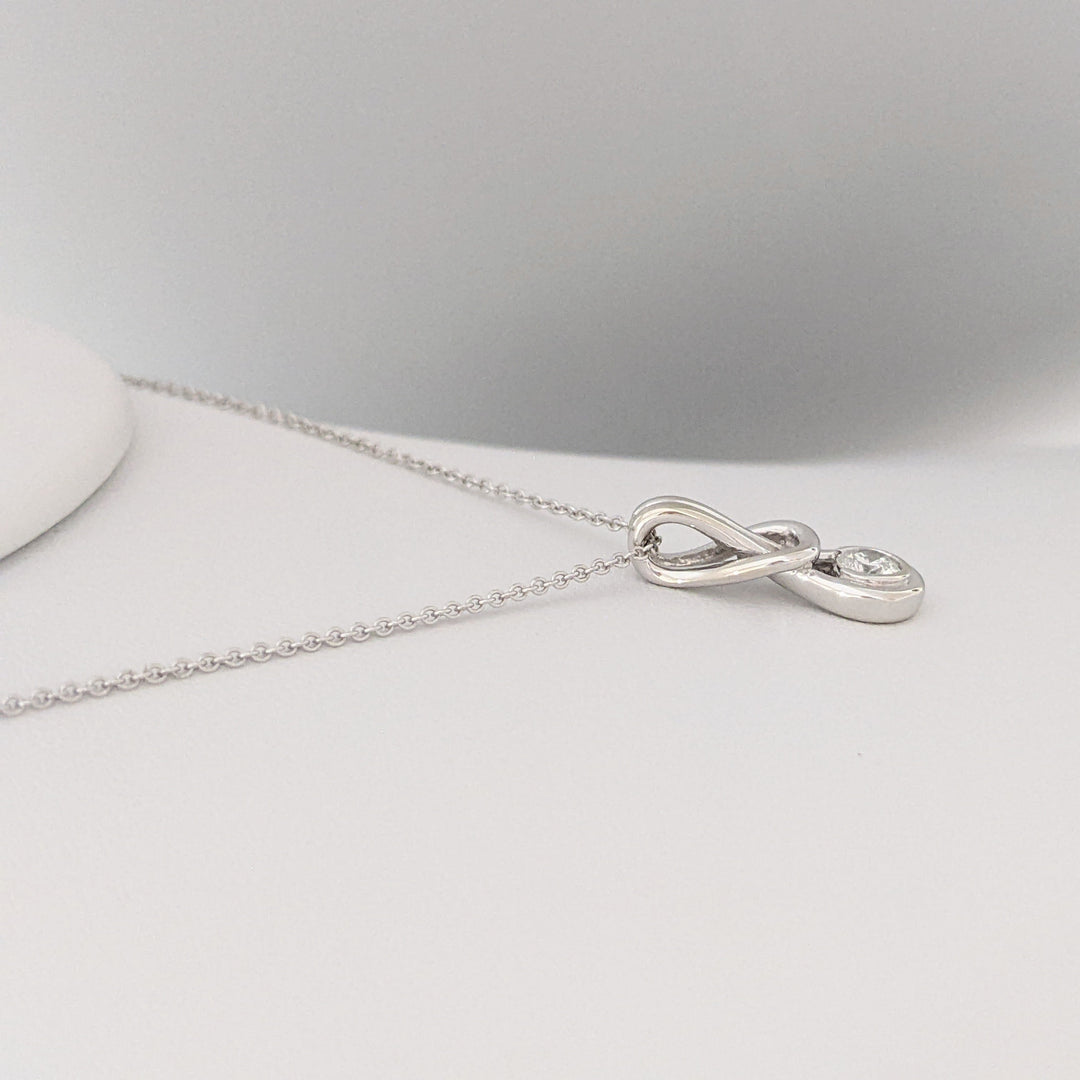 14K WHITE .23 CARAT TOTAL I1 H DIAMOND ROUND LOVE KNOT ESTATE PENDANT &amp; CHAIN 2.8 GRAMS 2.