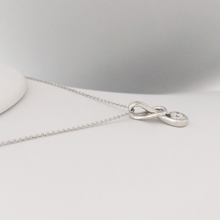 14K WHITE .23 CARAT TOTAL I1 H DIAMOND ROUND LOVE KNOT ESTATE PENDANT &amp; CHAIN 2.8 GRAMS 2.