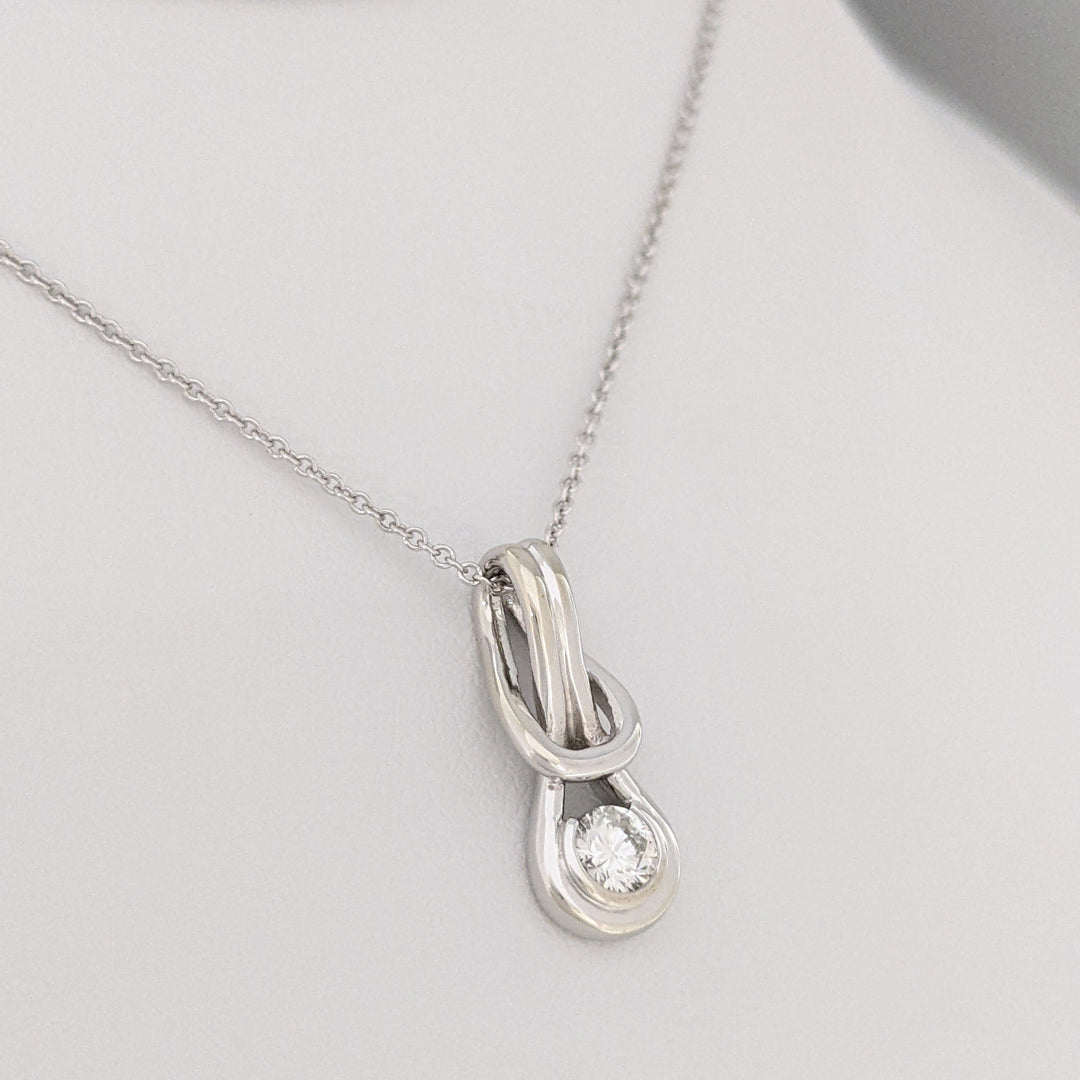 14K WHITE .23 CARAT TOTAL I1 H DIAMOND ROUND LOVE KNOT ESTATE PENDANT &amp; CHAIN 2.8 GRAMS 2.