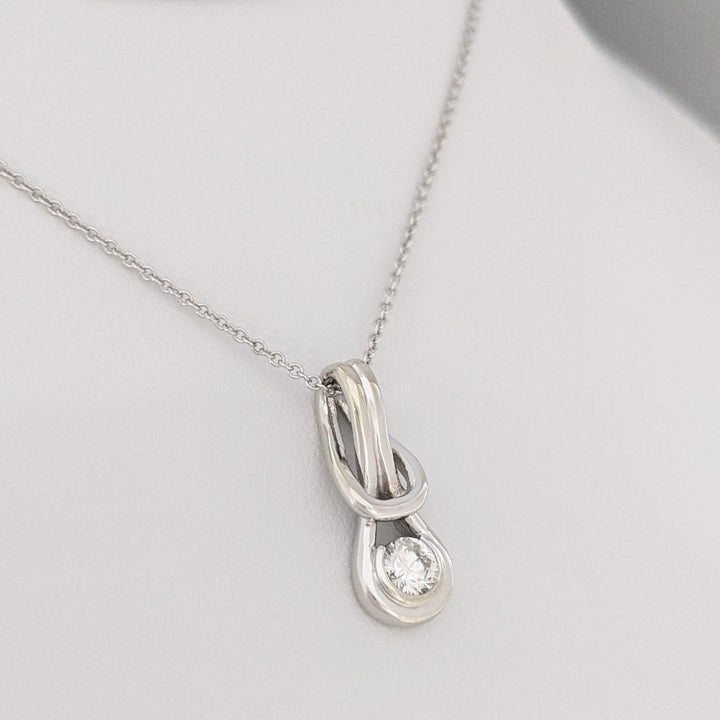 14K WHITE .23 CARAT TOTAL I1 H DIAMOND ROUND LOVE KNOT ESTATE PENDANT &amp; CHAIN 2.8 GRAMS 2.