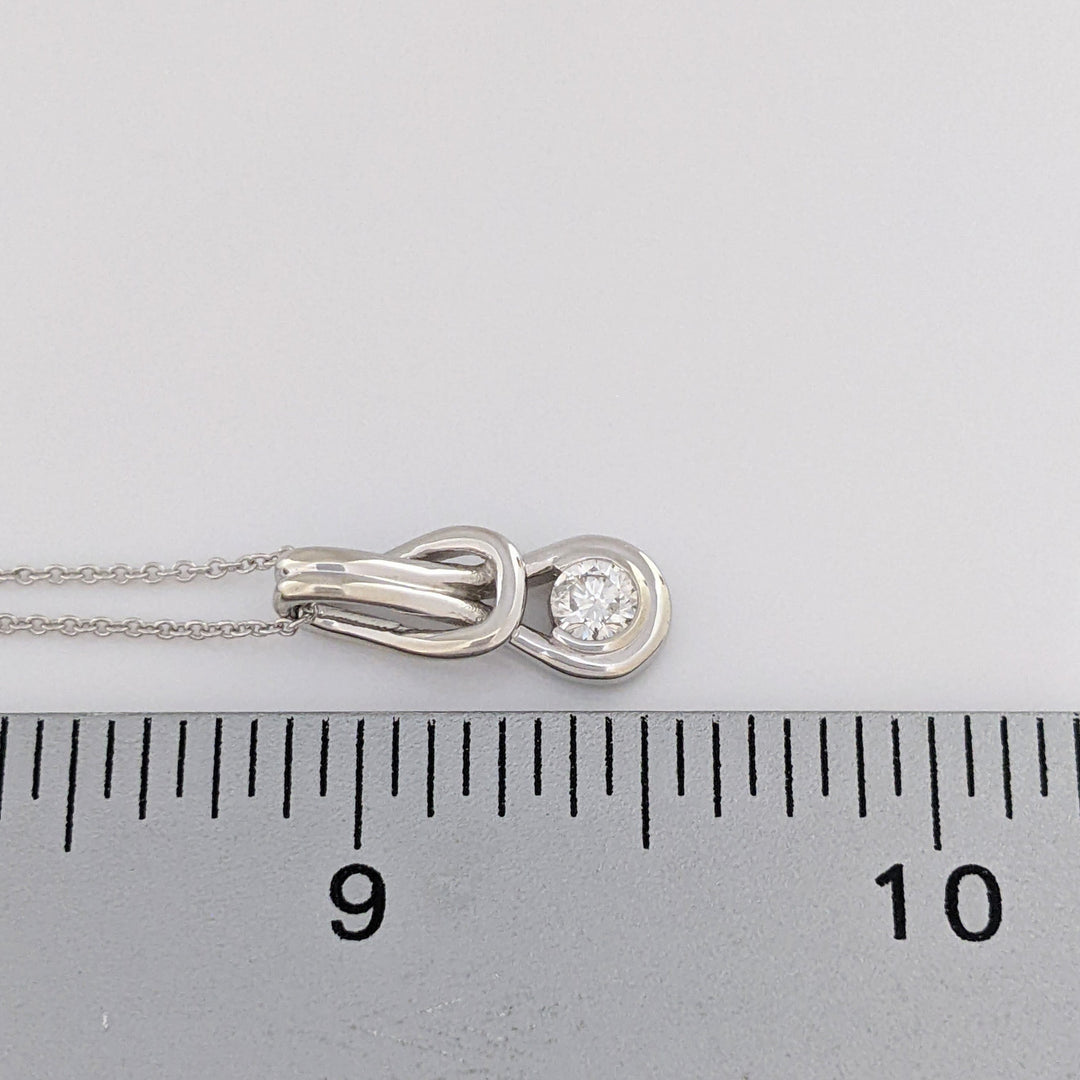 14K WHITE .23 CARAT TOTAL I1 H DIAMOND ROUND LOVE KNOT ESTATE PENDANT &amp; CHAIN 2.8 GRAMS 2.