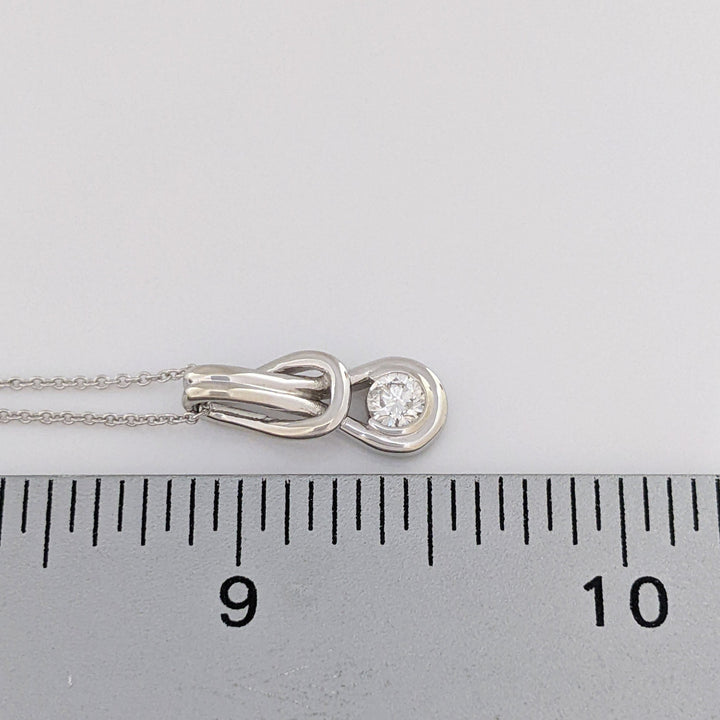 14K WHITE .23 CARAT TOTAL I1 H DIAMOND ROUND LOVE KNOT ESTATE PENDANT &amp; CHAIN 2.8 GRAMS 2.