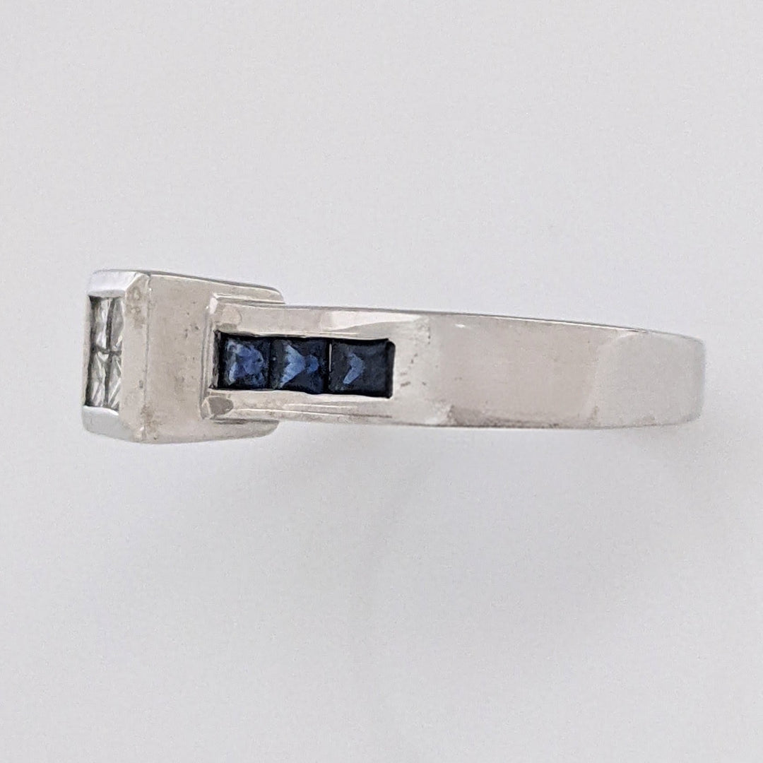 14K WHITE .24 CARAT TOTAL WEIGHT DIAMOND PRINCESS CUT VS1 H (4) WITH SAPPHIRE PRINCESS CUT (6) ESTATE RING 4.7 GRAMS