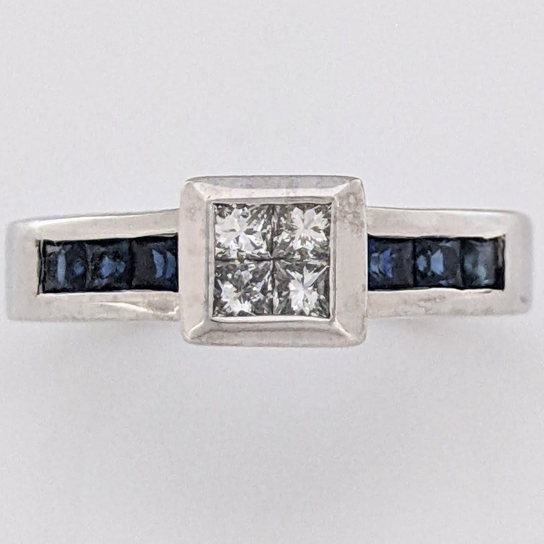 14K WHITE .24 CARAT TOTAL WEIGHT DIAMOND PRINCESS CUT VS1 H (4) WITH SAPPHIRE PRINCESS CUT (6) ESTATE RING 4.7 GRAMS