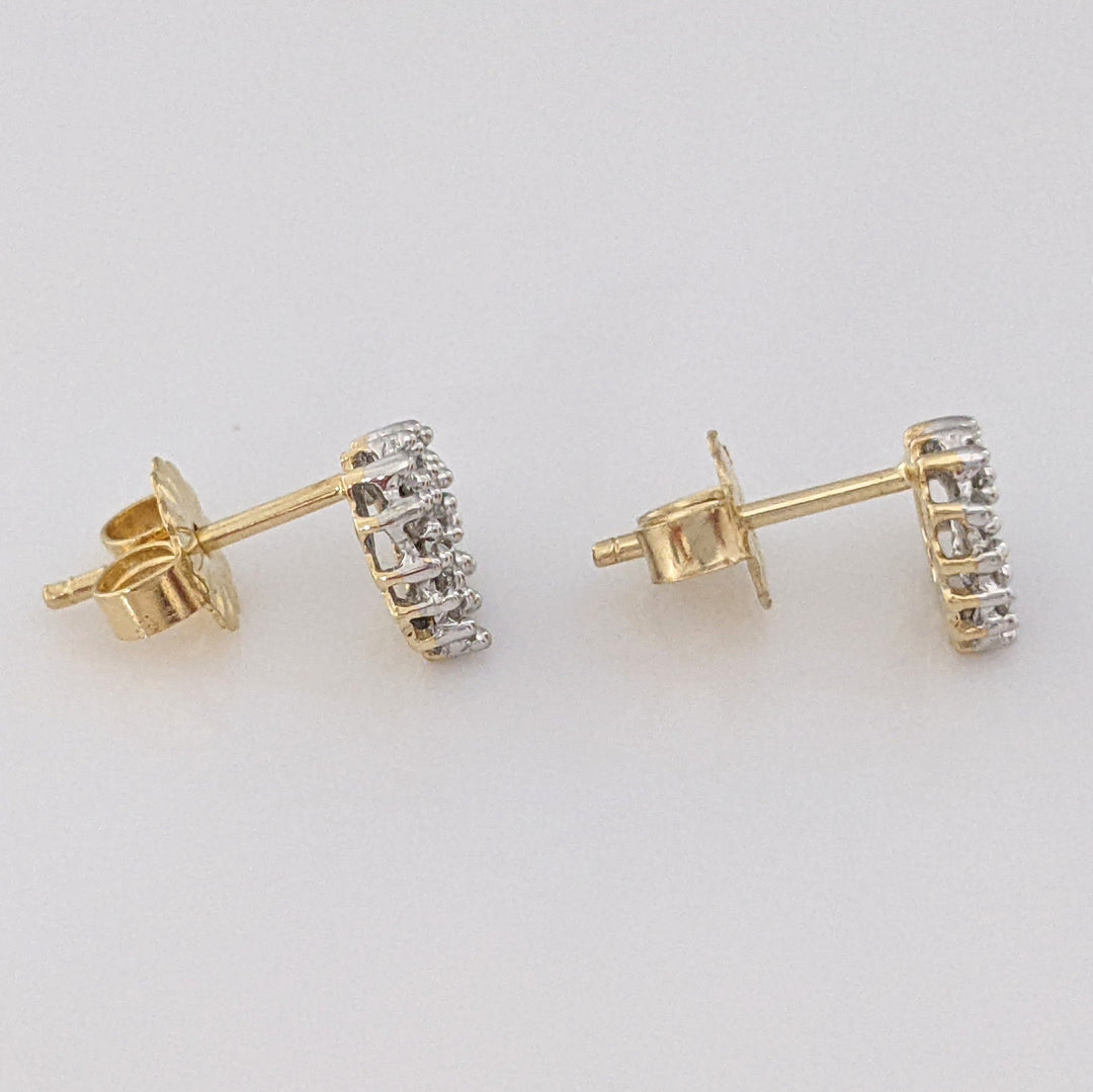 14K TWO-TONE DIAMOND ROUND (28) OPEN HEART ESTATE STUD EARRINGS 0.9 GRAMS