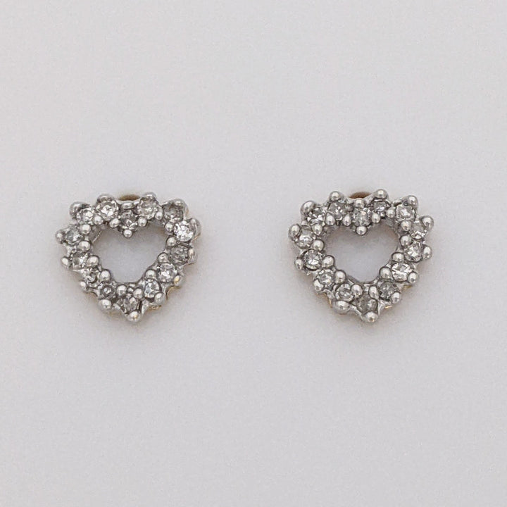 14K TWO-TONE DIAMOND ROUND (28) OPEN HEART ESTATE STUD EARRINGS 0.9 GRAMS