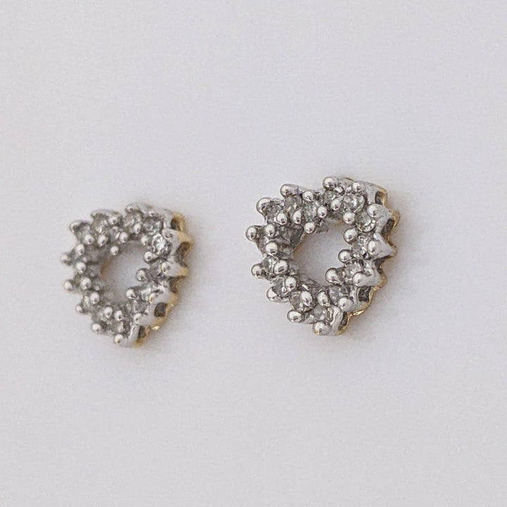 14K TWO-TONE DIAMOND ROUND (28) OPEN HEART ESTATE STUD EARRINGS 0.9 GRAMS