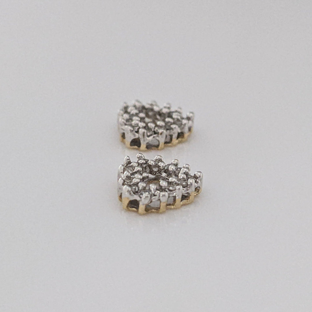14K TWO-TONE DIAMOND ROUND (28) OPEN HEART ESTATE STUD EARRINGS 0.9 GRAMS