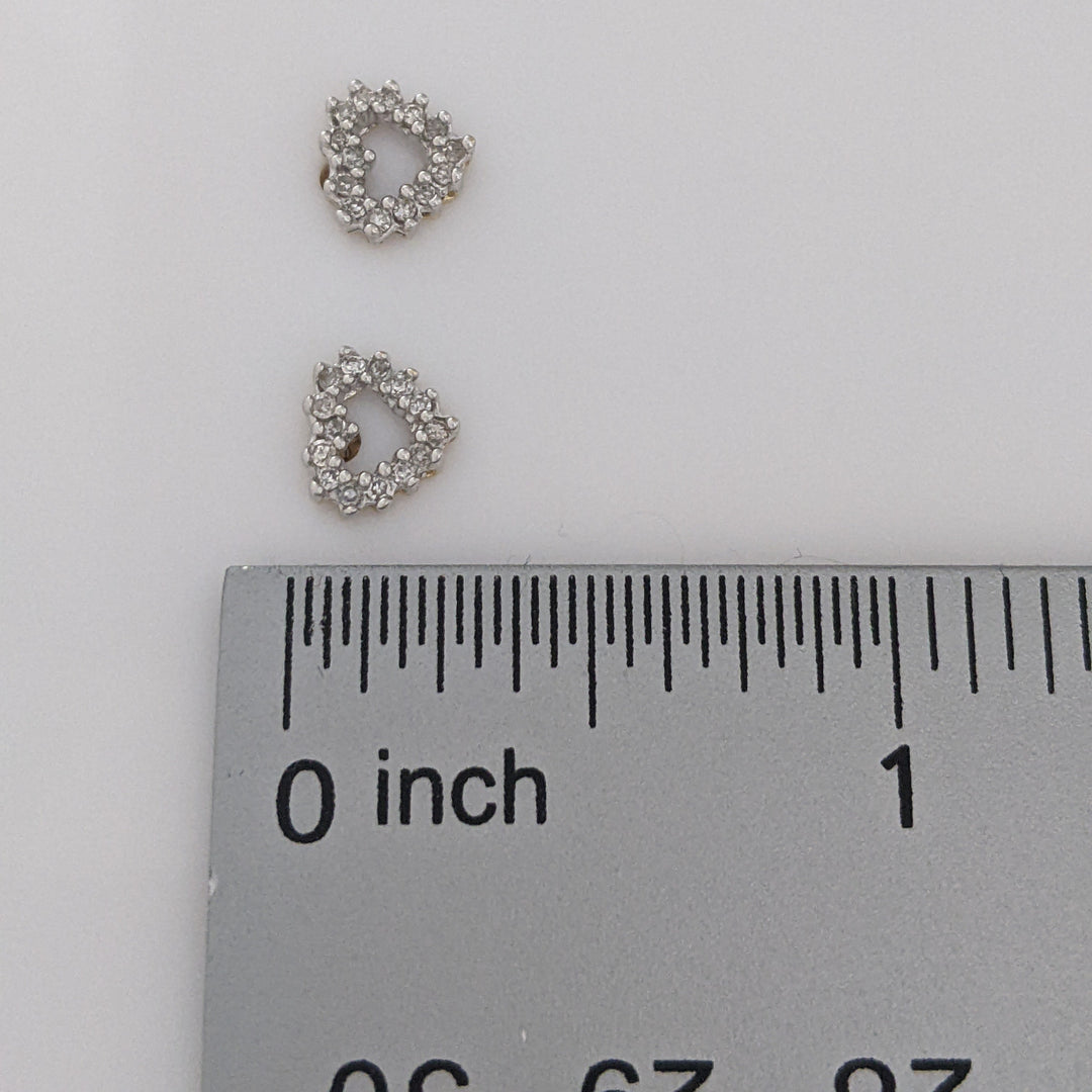 14K TWO-TONE DIAMOND ROUND (28) OPEN HEART ESTATE STUD EARRINGS 0.9 GRAMS