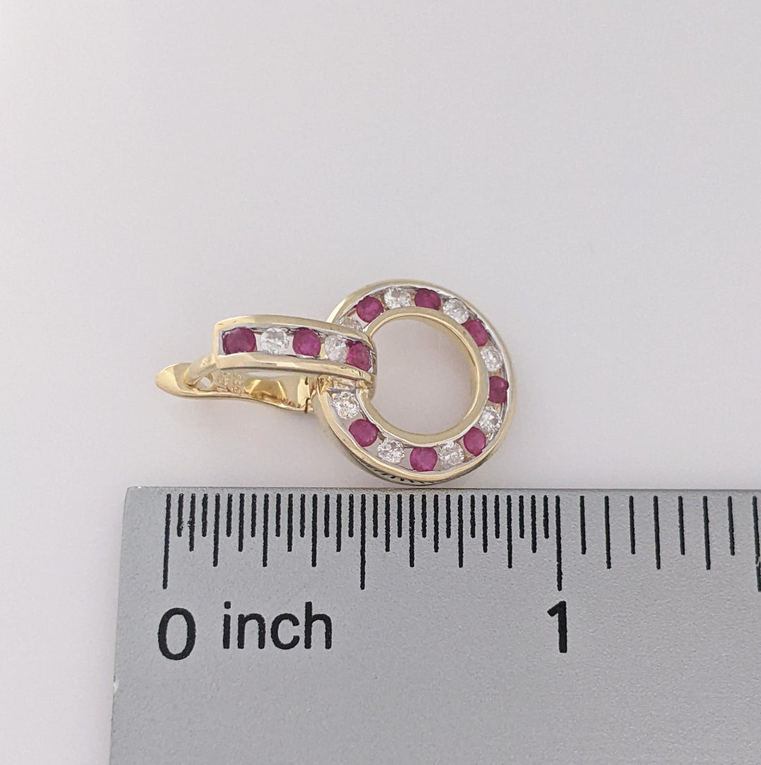14K RUBY ROUND (20) DIAMOND ROUND (20) CHANNEL ESTATE DANGLE EARRINGS 5.1 GRAMS