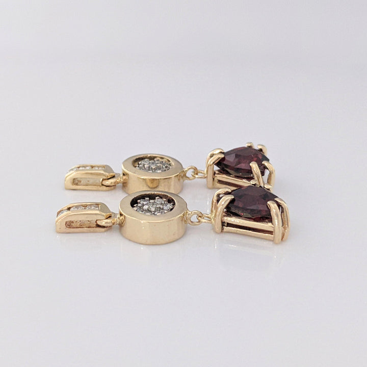 14K GARNET TRILLION CUT 9MM (3) WITH (30) MELEE ESTATE EARRING, PENDANT &amp; CHAIN ESTATE SET 14.1 GRAMS