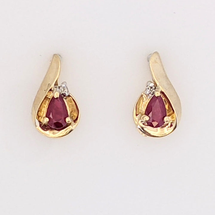10K RUBY PEAR 3X5 WITH MELEE AND GOLD TRIM ESTATE EARRINGS 1.7 GRAMS