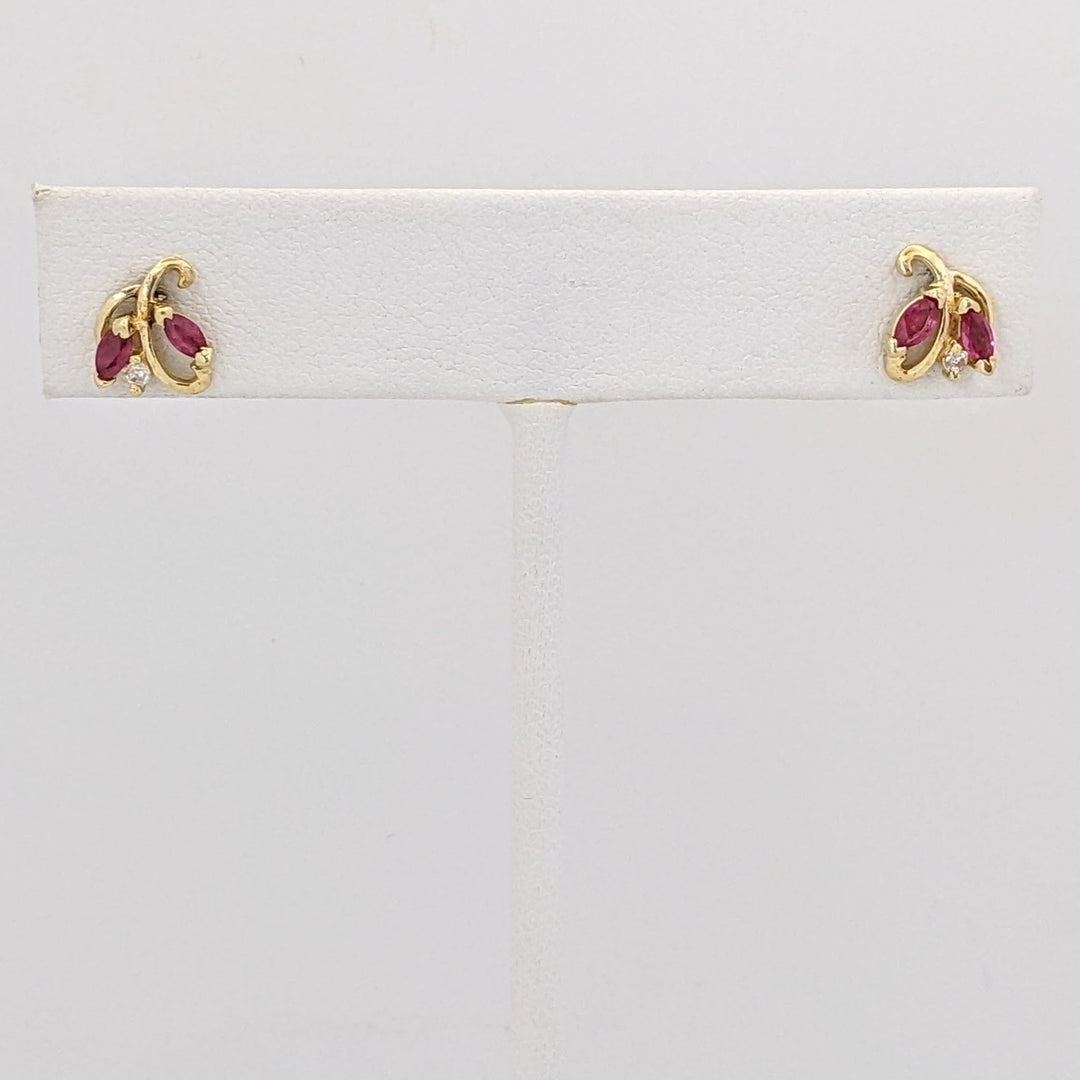 14K RUBY MARQUISE (4) 2X4 WITH (2) MELEE ESTATE EARRINGS 1.4 GRAMS