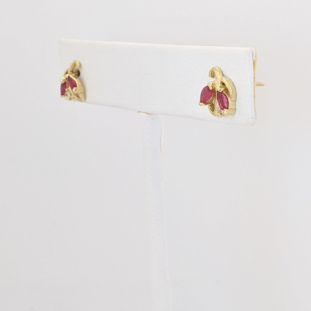14K RUBY MARQUISE (4) 2X4 WITH (2) MELEE ESTATE EARRINGS 1.4 GRAMS