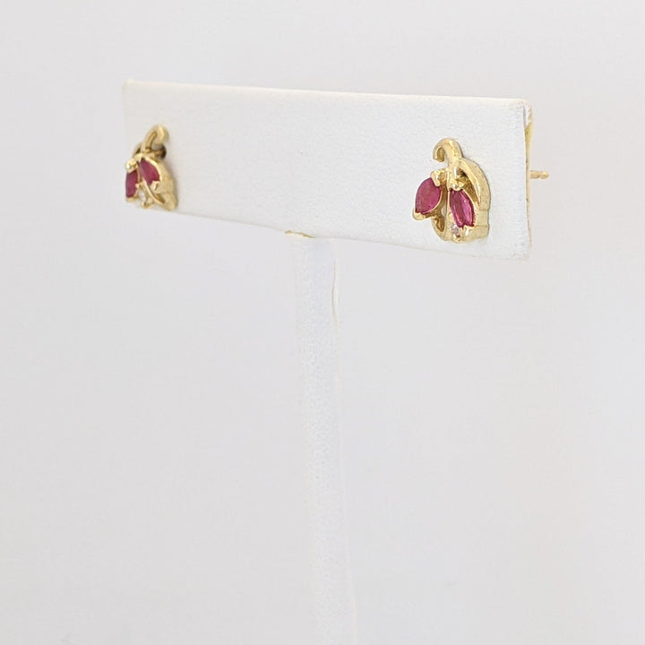 14K RUBY MARQUISE (4) 2X4 WITH (2) MELEE ESTATE EARRINGS 1.4 GRAMS
