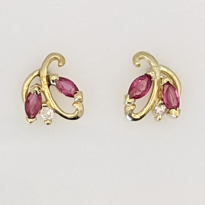 14K RUBY MARQUISE (4) 2X4 WITH (2) MELEE ESTATE EARRINGS 1.4 GRAMS
