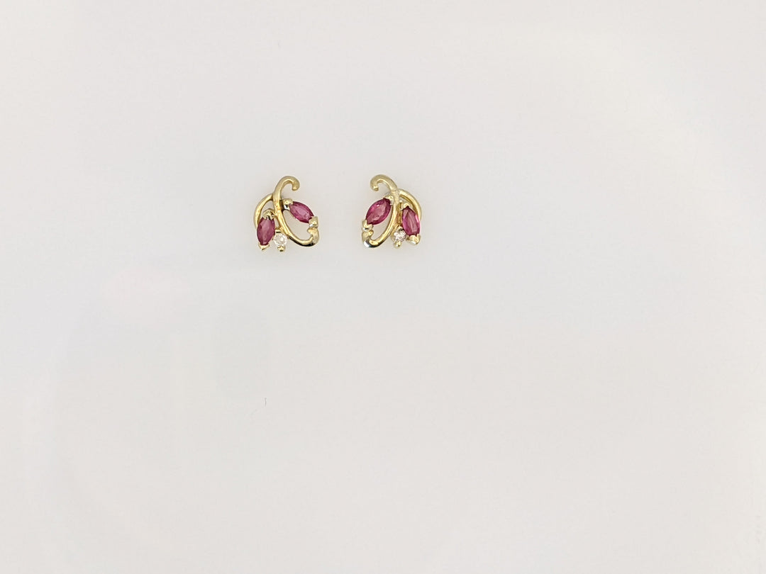 14K RUBY MARQUISE (4) 2X4 WITH (2) MELEE ESTATE EARRINGS 1.4 GRAMS
