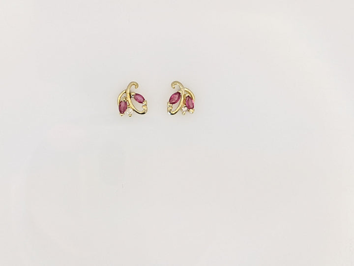 14K RUBY MARQUISE (4) 2X4 WITH (2) MELEE ESTATE EARRINGS 1.4 GRAMS