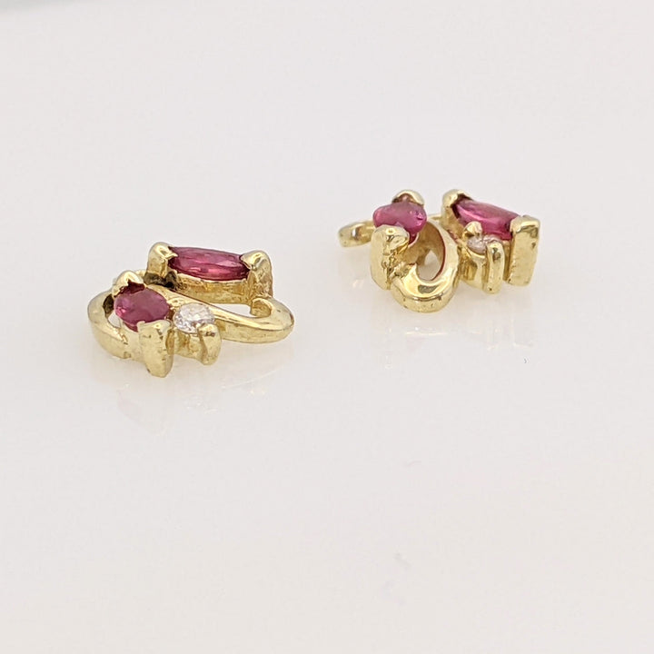 14K RUBY MARQUISE (4) 2X4 WITH (2) MELEE ESTATE EARRINGS 1.4 GRAMS