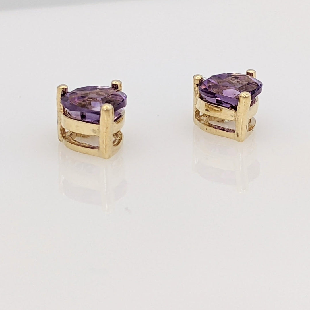 14K AMETHYST HEART 5MM WITH DIAMOND BAGUETTE ESTATE EARRINGS 1.6 GRAMS