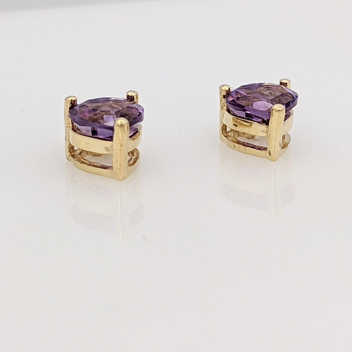 14K AMETHYST HEART 5MM WITH DIAMOND BAGUETTE ESTATE EARRINGS 1.6 GRAMS